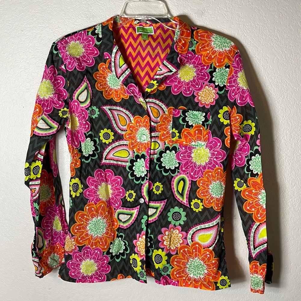 Vera Bradley Ziggy Zinnia Lightweight Button Long Sleeve Size Medium